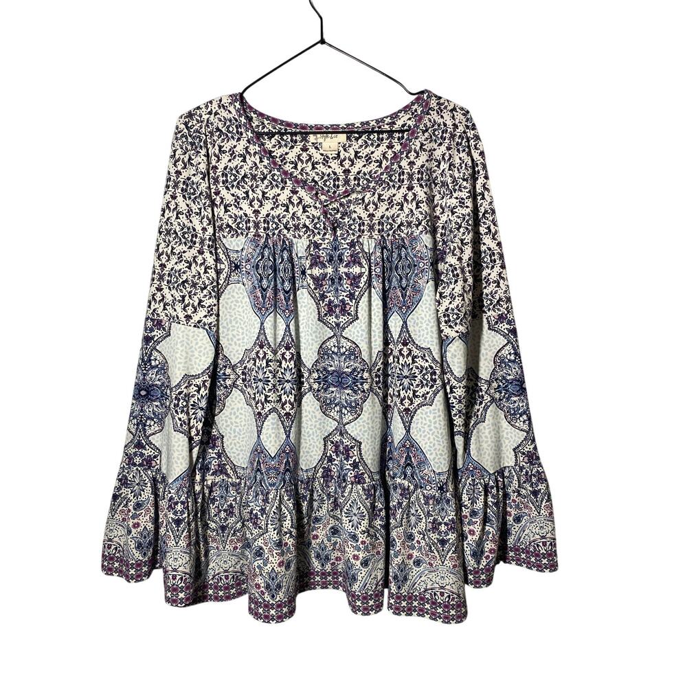 Style & Co. longesleeve Top Floral Bell Sleeves Sz L  Boho Hippie Artsy